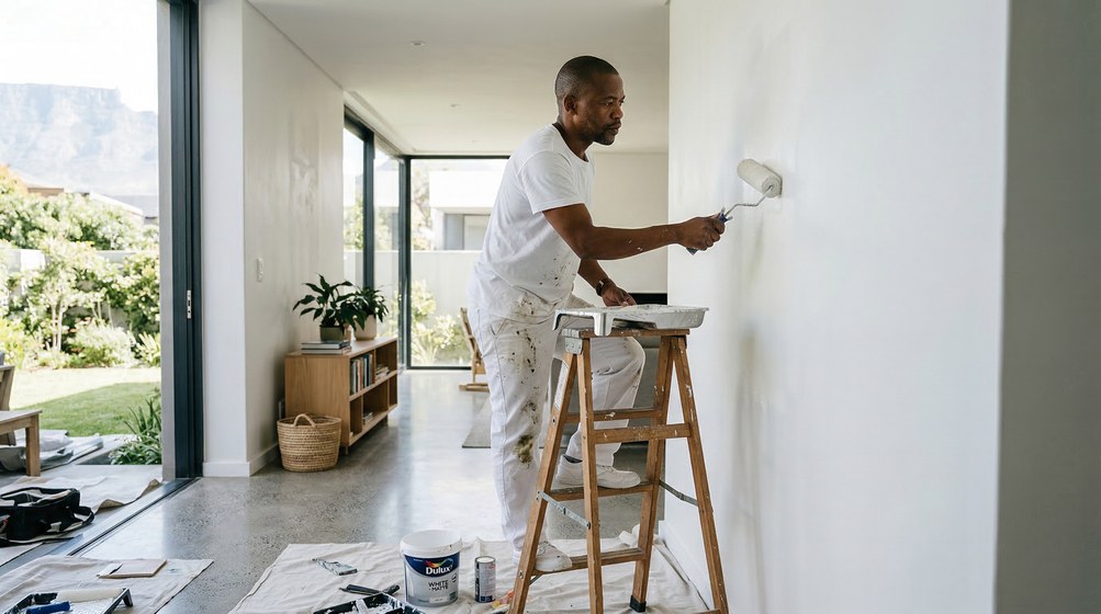 Professional interior painter in Oranjezicht painting walls with a roller